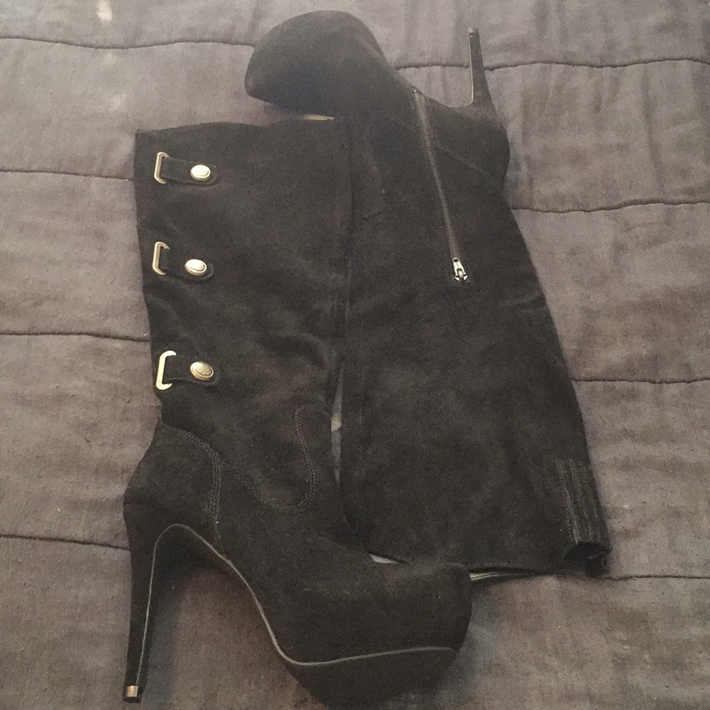 Black Suede Over The Knee Platform Boots